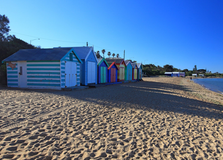 Beach boxes on Mornington Peninsula beach