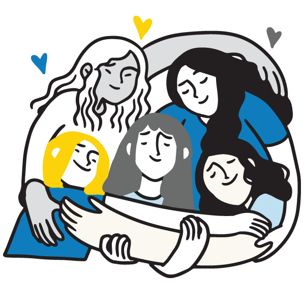 illustration of people being inclusive and hugging each other