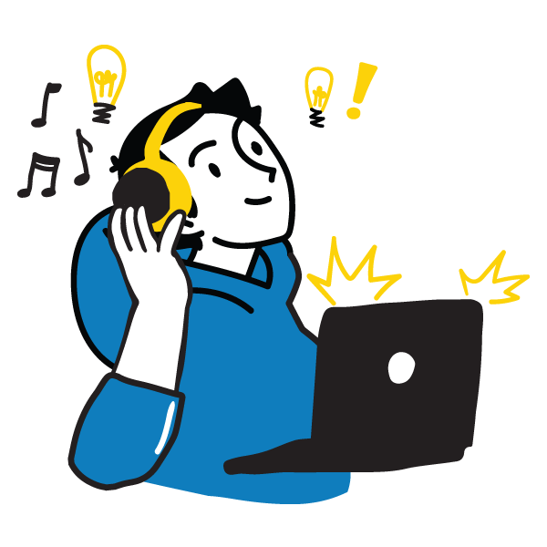 illustration of someone listening to podcasts on a computer