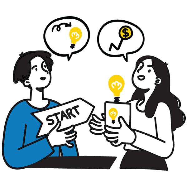 illustration of two people talking about startup business ideas